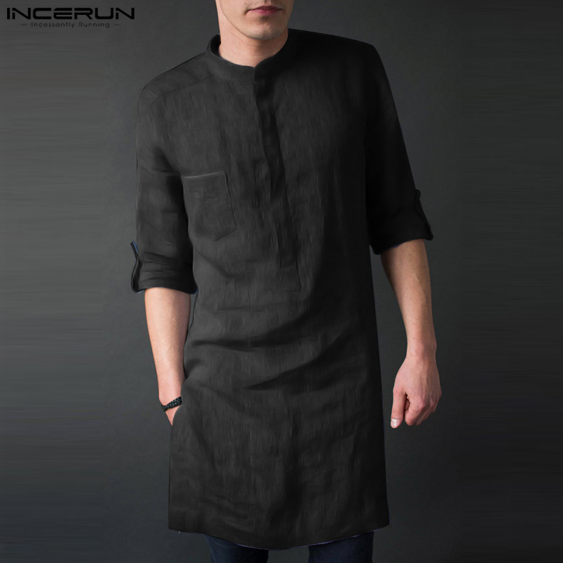 Kurta Men Cotton - INCERUN hommes à manches longues Midi