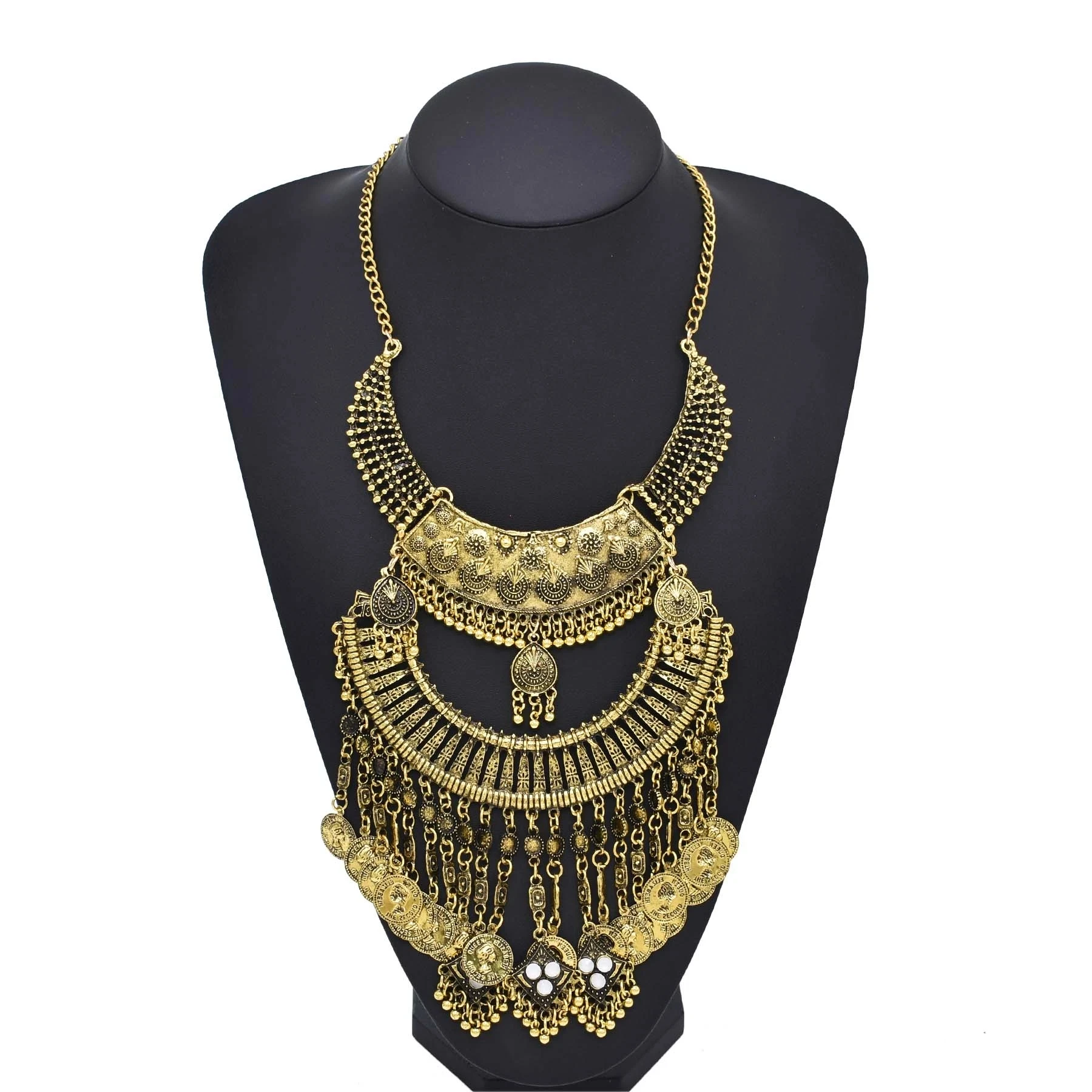 Ethnic Fashion Pakistan - Collier bavoir rétro doré gitane, pièces